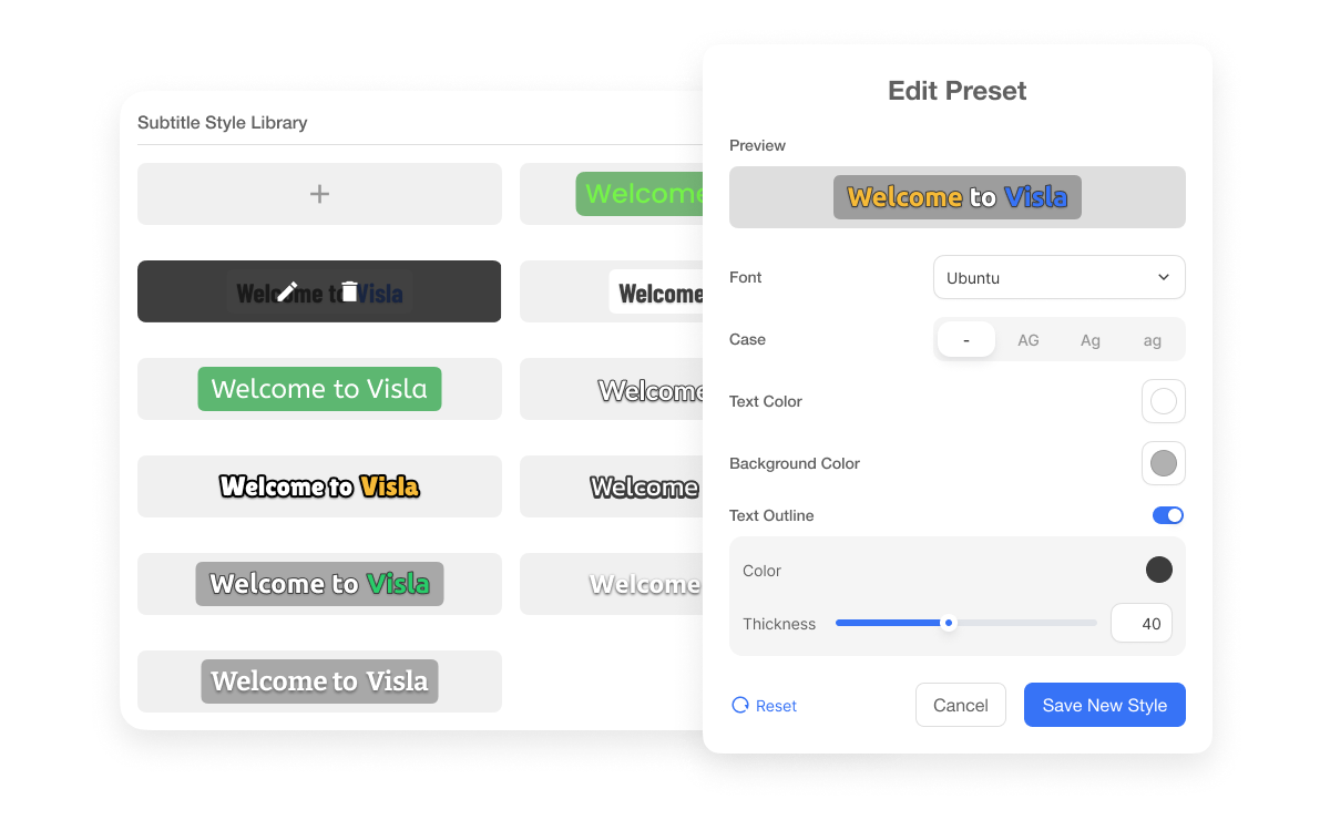 Auto subtitle generator for customizing subtitle font, color, background, and animations to match your brand.